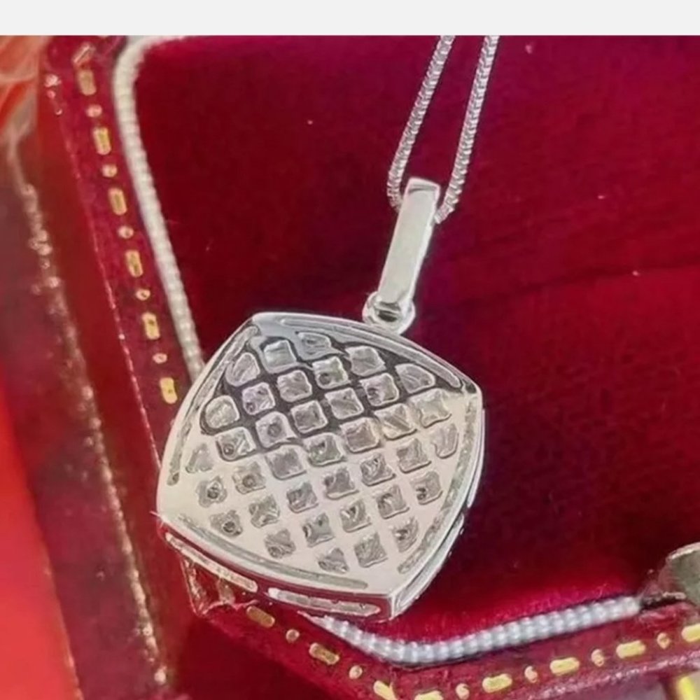 New Silver Filled White Sapphire Square Necklace - Picture 6 of 6